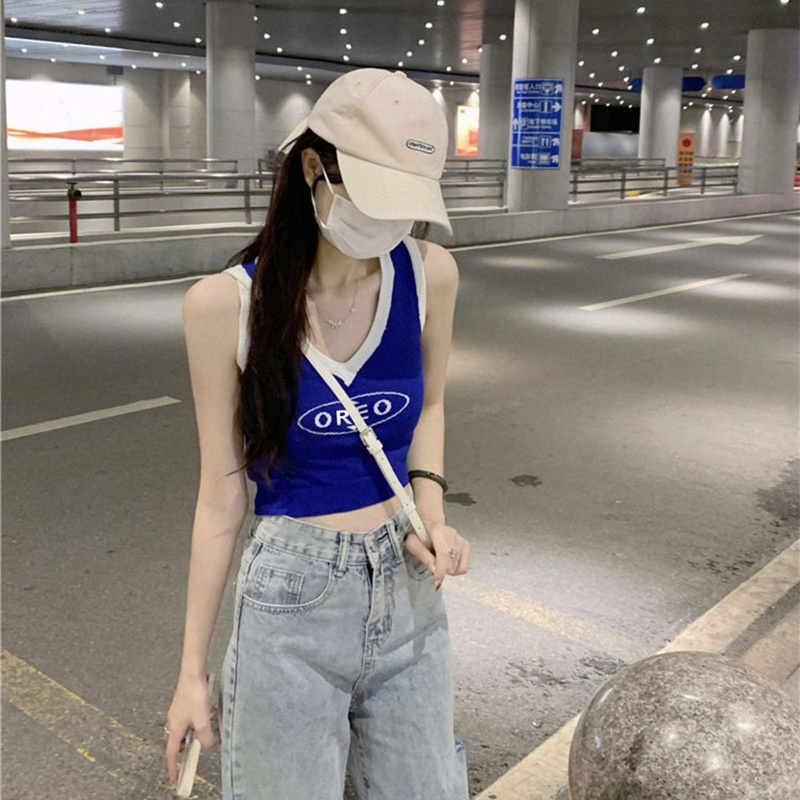 Áo Croptop Dệt Kim Sát Nách Cổ Chữ V Khoét Sâu Gợi Cảm Cho Nữ