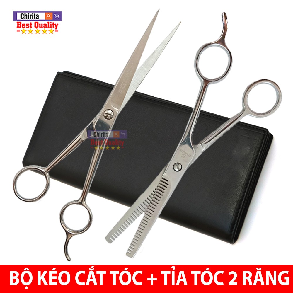 Bộ 2 Kéo Cắt Tóc - Kéo Tỉa Tóc 2 Răng -Thép Không Rỉ Cao Cấp B2K