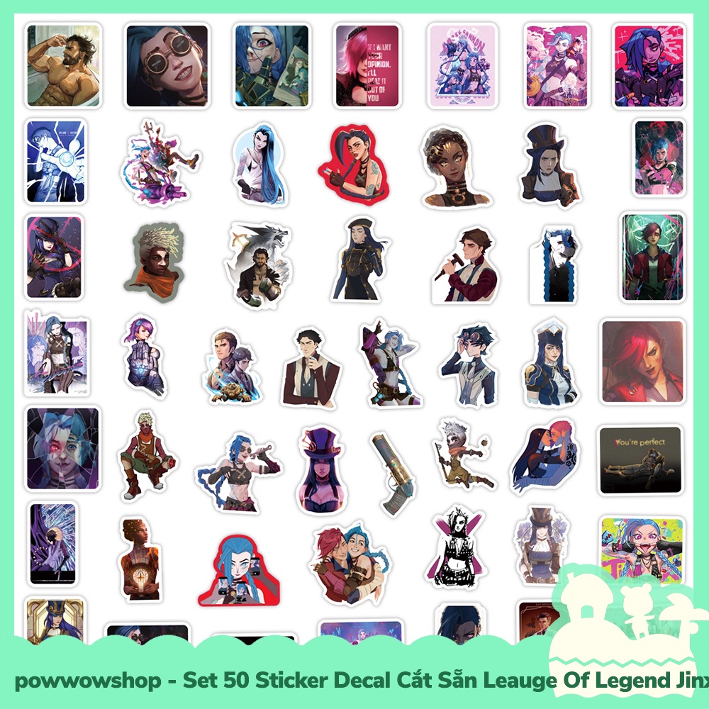 [Sẵn VN - Hỏa Tốc] Set 50 Sticker Mini Decal Dán Trang Trí Vật Dụng Mẫu Arcane League of Legends Jinx &amp; VI