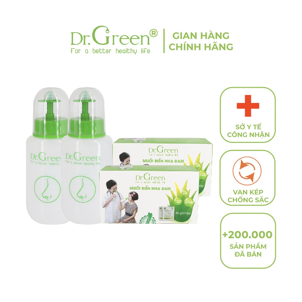 Bình Rửa Mũi Dr.Green ( Combo Gia Đình 2 Bình + 60 Gói Muối )