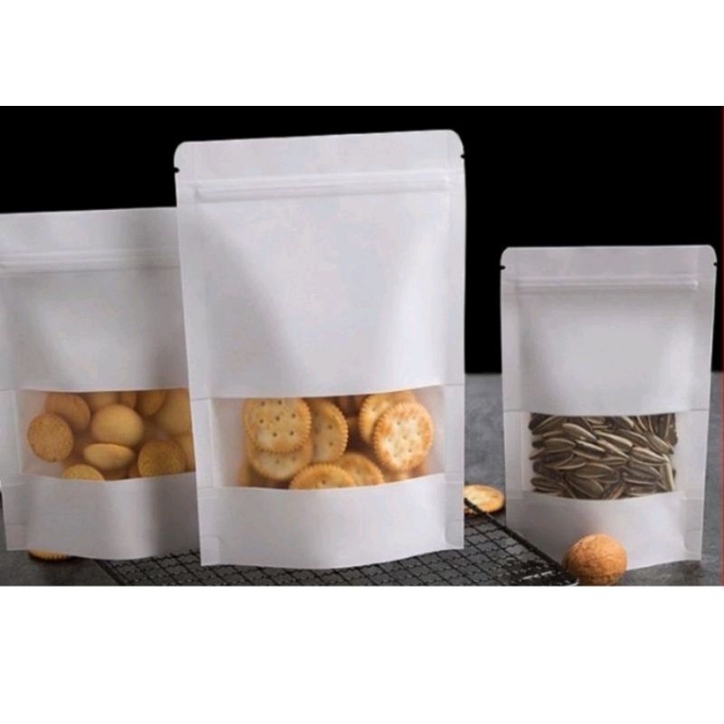 1kg túi zip giấy 2 cạnh màu trắng cửa sổ tràn, hàng loại đẹp