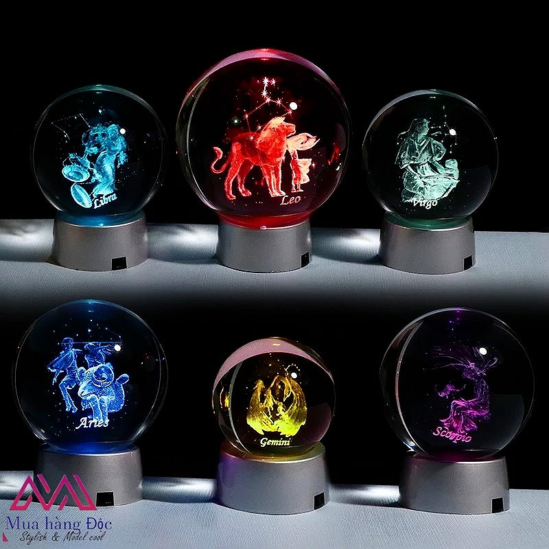 Quà Tặng Sinh Nhật Tháng 10 🎁 🎁 🎁 Quả Cầu Pha Lê 3D LED Cung Thiên Bình Libra