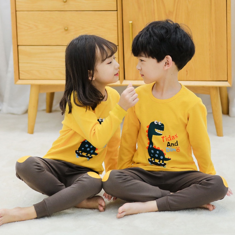 Bộ Đồ Ngủ Từ 100% Cotton In Hình Khủng Long Hoạt Hình Dành Cho Trẻ Nhỏ 2-13 Tuổi