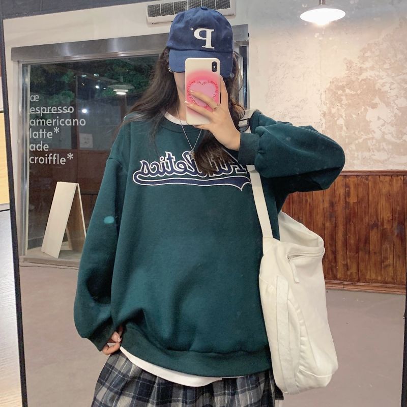 Áo Nỉ Tay Dài Cổ Tròn In Chữ Phong Cách Hàn Quốc 17A7111