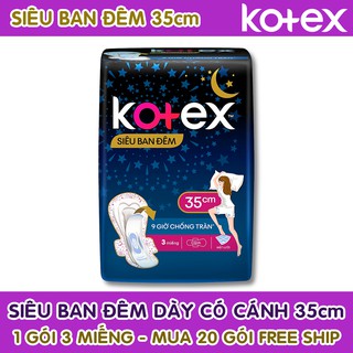 Băng Vệ Sinh Kotex Ban Đêm Có Cánh 35cm ( 1 Gói 3 Miếng - 1 Lốc 8 Gói )