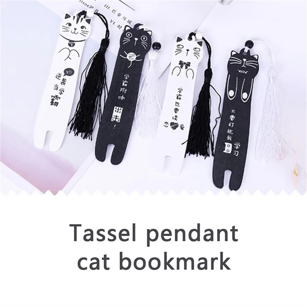 Set 2 bookmark phụ kiện trang trí sổ tay mèo hoạt hình phối tua rua xinh xắn