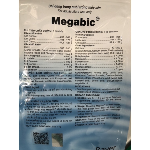 Megabic, Túi 1kg, Acid hữu cơ, Tối ưu hoá pH đường ruột, Tăng Cường Tiêu Hoá Thức Ăn