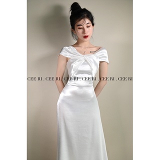 Đầm lụa trễ vai cao cấp ( Ảnh Thật - CEE RI )