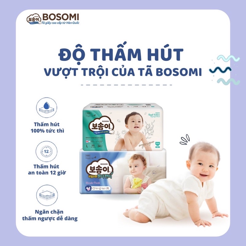 Tã / Bỉm Dán Bosomi Organique NB56/S50/M42/L36/XL32 - Nhập Khẩu Hàn