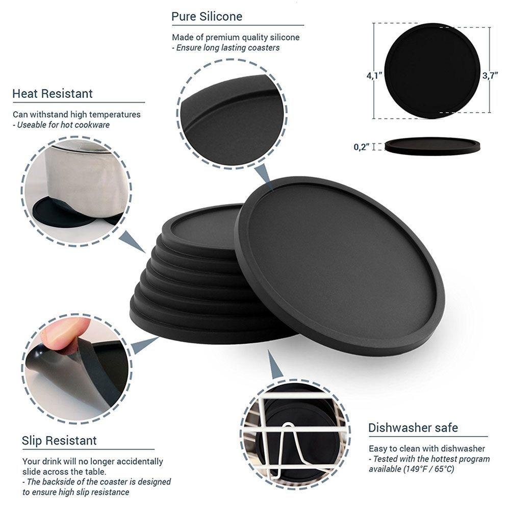 AUGUSTINE Tấm Lót Ly Thủy Tinh Bằng Silicone Dày Dặn Chống Thấm Nước Hình Tròn
