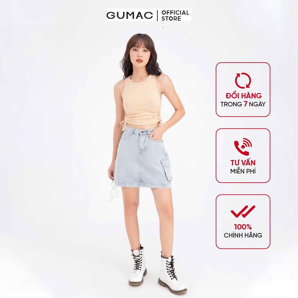 [Mã WABRG208 giảm 10% tối đa 50k đơn từ 250k] Áo thun nữ sát nách rút sườn GUMAC màu be cá tính ATB637