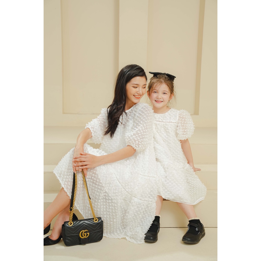 Đầm bé gái CRABIE dự tiệc babydoll công chúa hoa dệt 3D - Lisa dress - Trắng
