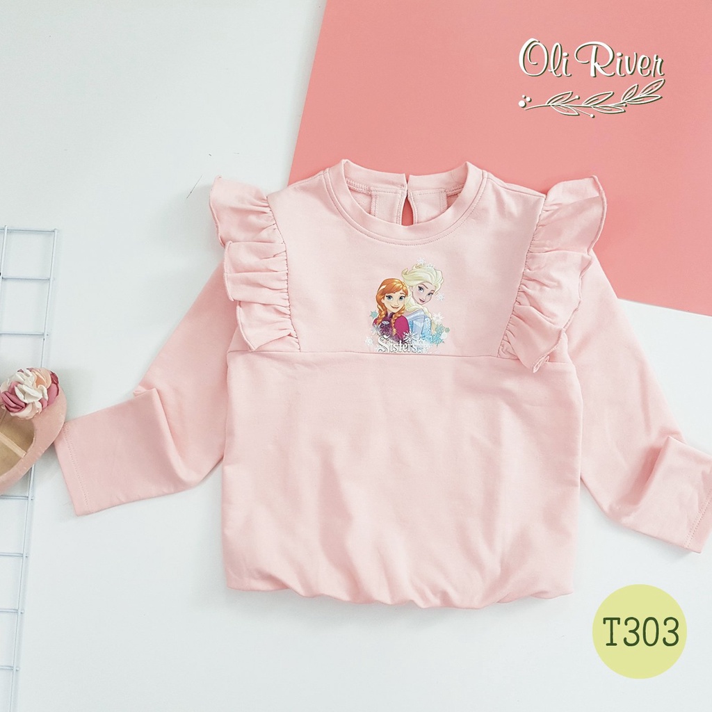Bộ đồ nỉ da cá Elsa hồng vai bèo quần sao bé gái thu đông 2021 Oliriver chính hãng - Misolkids