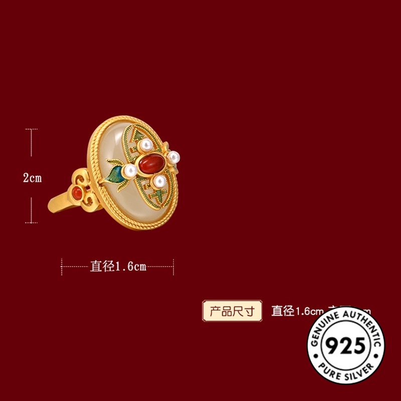 Nhẫn mạ bạc S925 đính ngọc bích phong cách retro thời trang S925