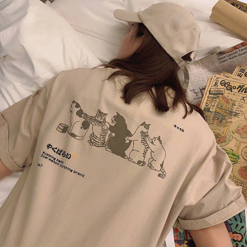 Áo thun 🔥Có size🔥 tay lỡ Unisex 5 chú mèo