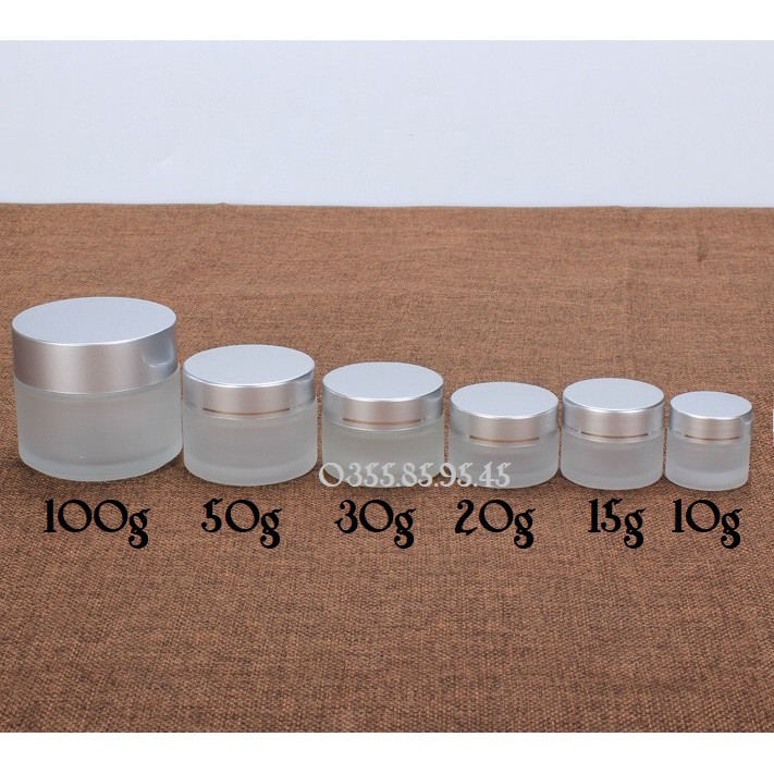 Hũ thủy tinh 5g / 10g / 15G / 20g / 30g / 50g / 100g thân mờ nắp bạc và trắng - Hủ chiết kem, đựng mỹ phẩm du lịch.