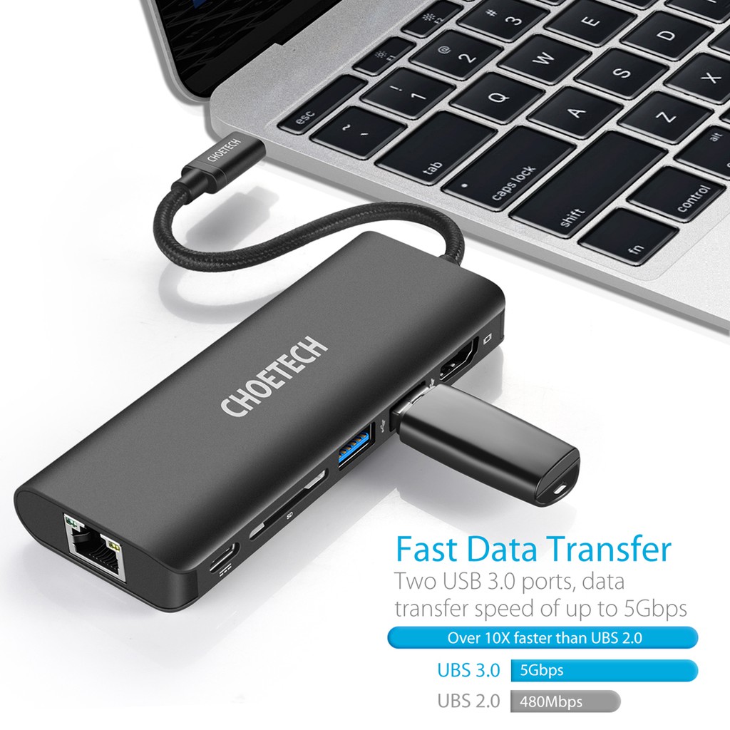 Bộ chuyển đổi đa năng Choetech USB HUB USB-C (HUB-M05BK)