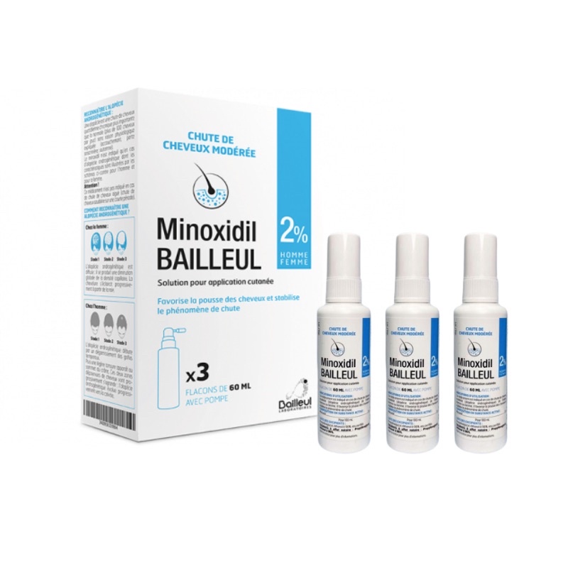 Xịt mọc tóc Minoxidil Bailleul 2% Pháp lọ 60ml kích thích mọc tóc, giảm rụng tóc cho nam và nữ