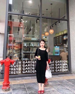 Váy cotton lệch vai