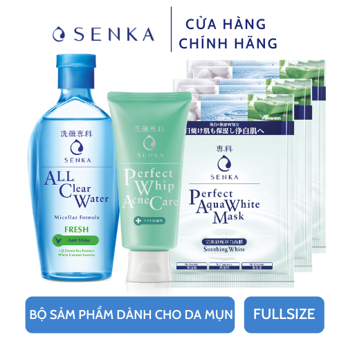 Bộ sản phẩm dành cho da mụn Senka (A.L.L Clear Water Fresh 230ml+SRM Acne Care 100g+Mặt nạ 23gx3)-95354