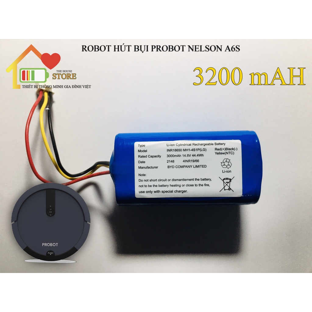 (CHÍNH HÃNG BẢO HÀNH 9 THÁNG ) PIN NÂNG CẤP ROBOT HÚT BỤI PROBOT NELSON A6S ( 3200 mAH )