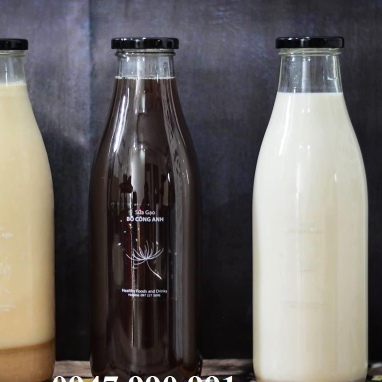 Chai Sữa 1 lít nắp đen (hoặc vàng) thủy tinh đẹp
