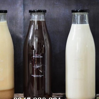 Chai Sữa 1 lít nắp đen (hoặc vàng) thủy tinh đẹp