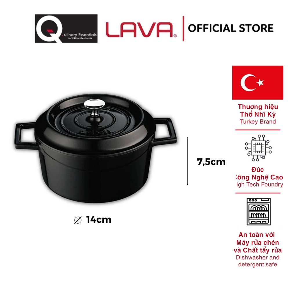 Nồi Gang Lava Trendy Round Casserole Đường Kính 14cm, 0.76L
