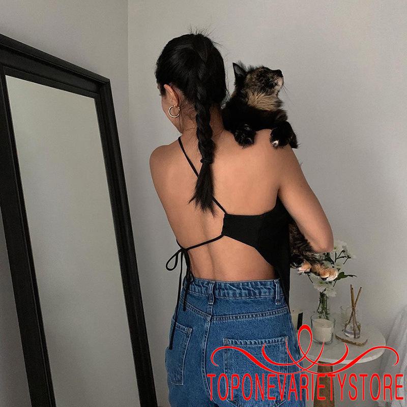 Áo croptop hai dây màu trơn hở lưng thời trang xuân hè cho nữ