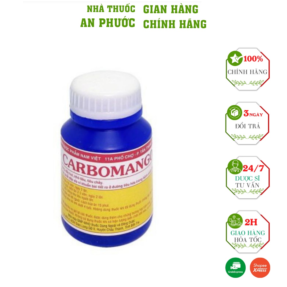 Viên uống CARBOMANGO ⚡ HÀNG CHÍNH HÃNG ⚡Hỗ trợ tiêu hóa trong trường hợp đau bụng, tiêu chảy, ăn không tiêu