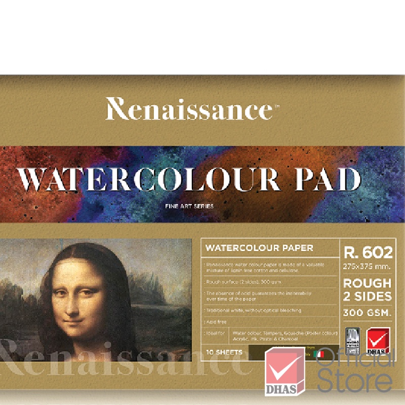 Tập 10 giấy vẽ khổ lớn dùng phác thảo, vẽ màu chì, màu nước cao cấp Renaissance R602 300gr khổ 27.5x37.5cm