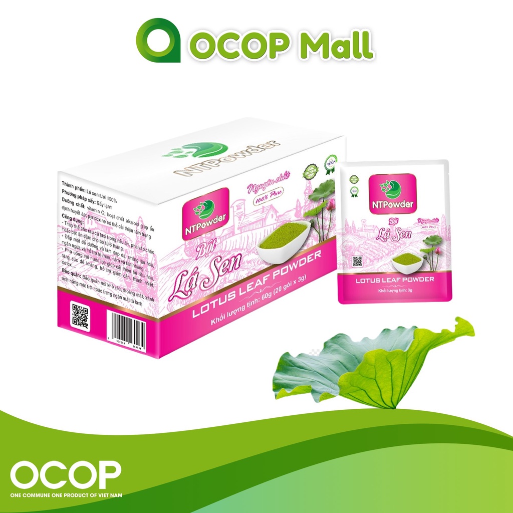 Bột Lá Sen sấy lạnh nguyên chất NTPOWDER hộp 20 gói, hỗ trợ ngủ ngon và sâu giấc, mát gan giải độc