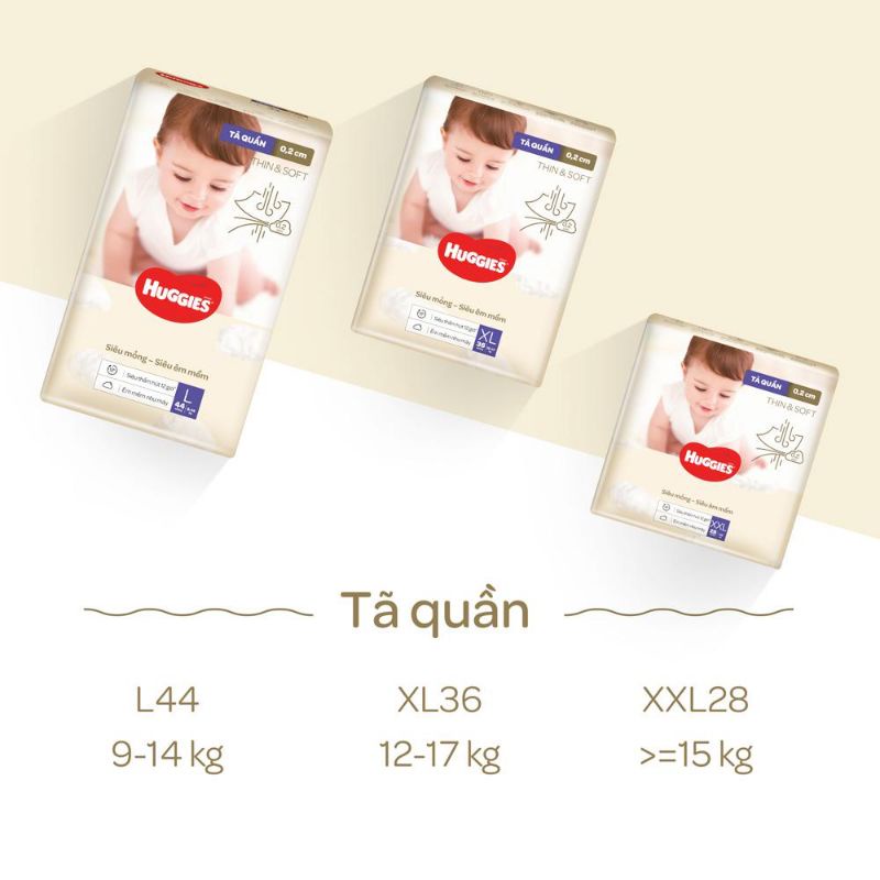 Bỉm-Tã dán/Tã quần Hàn Quốc Huggies Thin & Soft mỏng tàng hình size M54, L46/L44, XL42/XL36, XXL28 mới