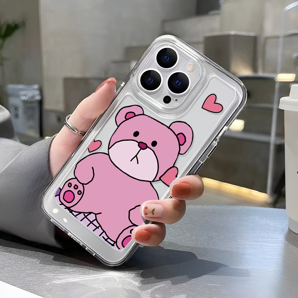 Ốp Điện Thoại Trong Suốt Họa Tiết Trái Tim / Gấu Hồng Cho iphone 14ProMax 14Plus 13 11 12 7Plus X XR