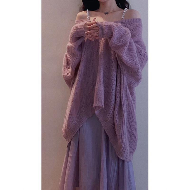 Bộ Áo sweater Hoa Chuông + Chân Váy Màu Tím Phong Cách Pháp Thời Trang Mùa Thu Cao Cấp Cho Nữ