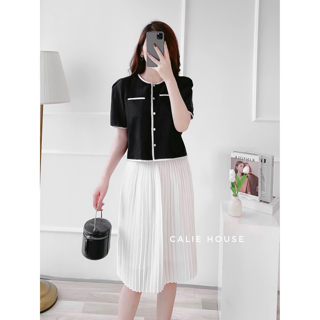 Áo tơ croptop viền dây phối thời trang công sở Calie House A287 | BigBuy360 - bigbuy360.vn