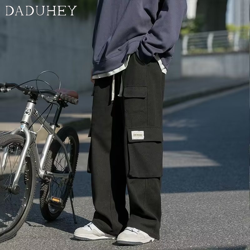 DaDuHey Men's American Retro High Street Overalls 2022 New Ins Fashion Trendy Pants Straight Casual Pants