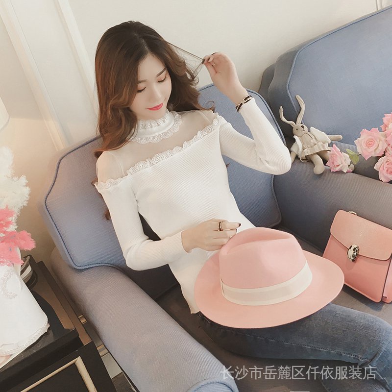 Áo Kiểu Tay Dài Phối Ren Lưới Xuyên Thấu Trễ Vai Dáng Ôm Thời Trang Xuân Hè Quyến Rũ Cho Nữ