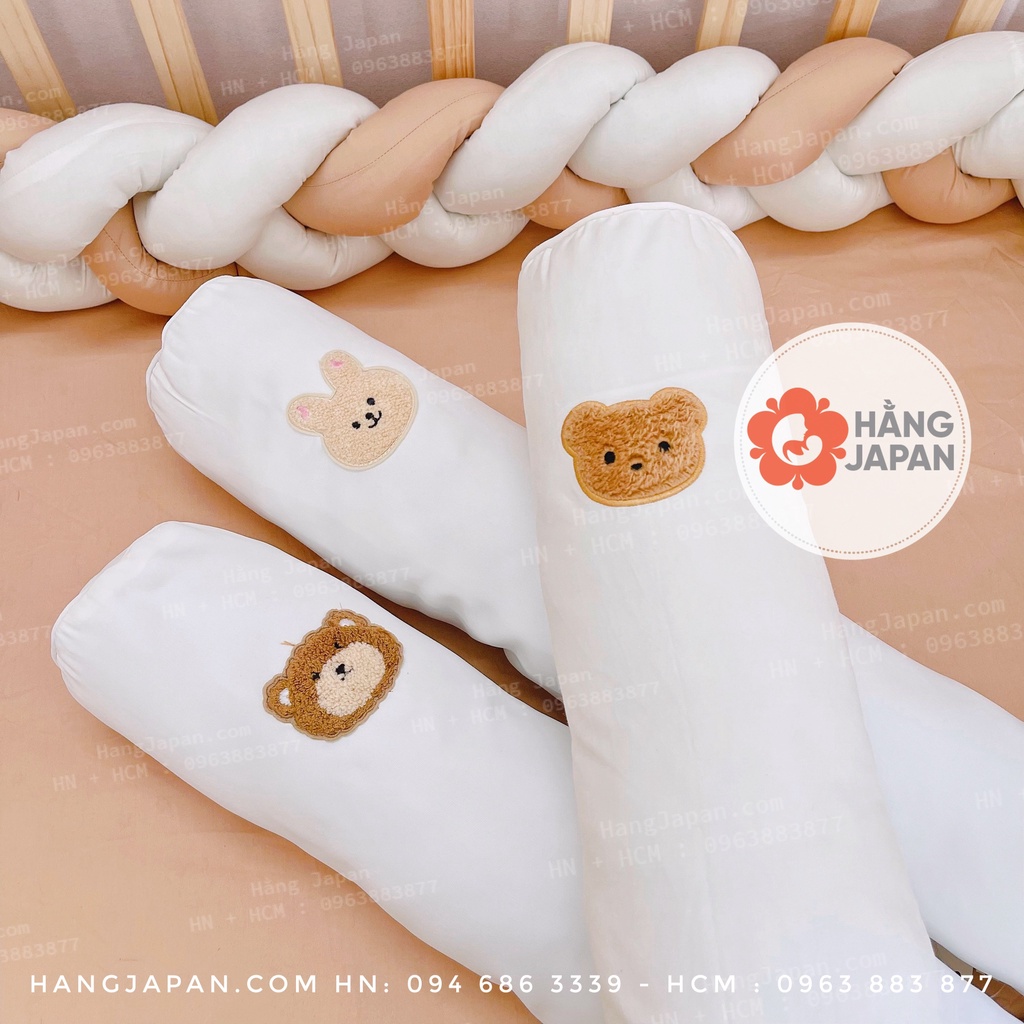 Gối ôm cho bé hoạ tiết caro thêu gấu phong cách Hàn Quốc