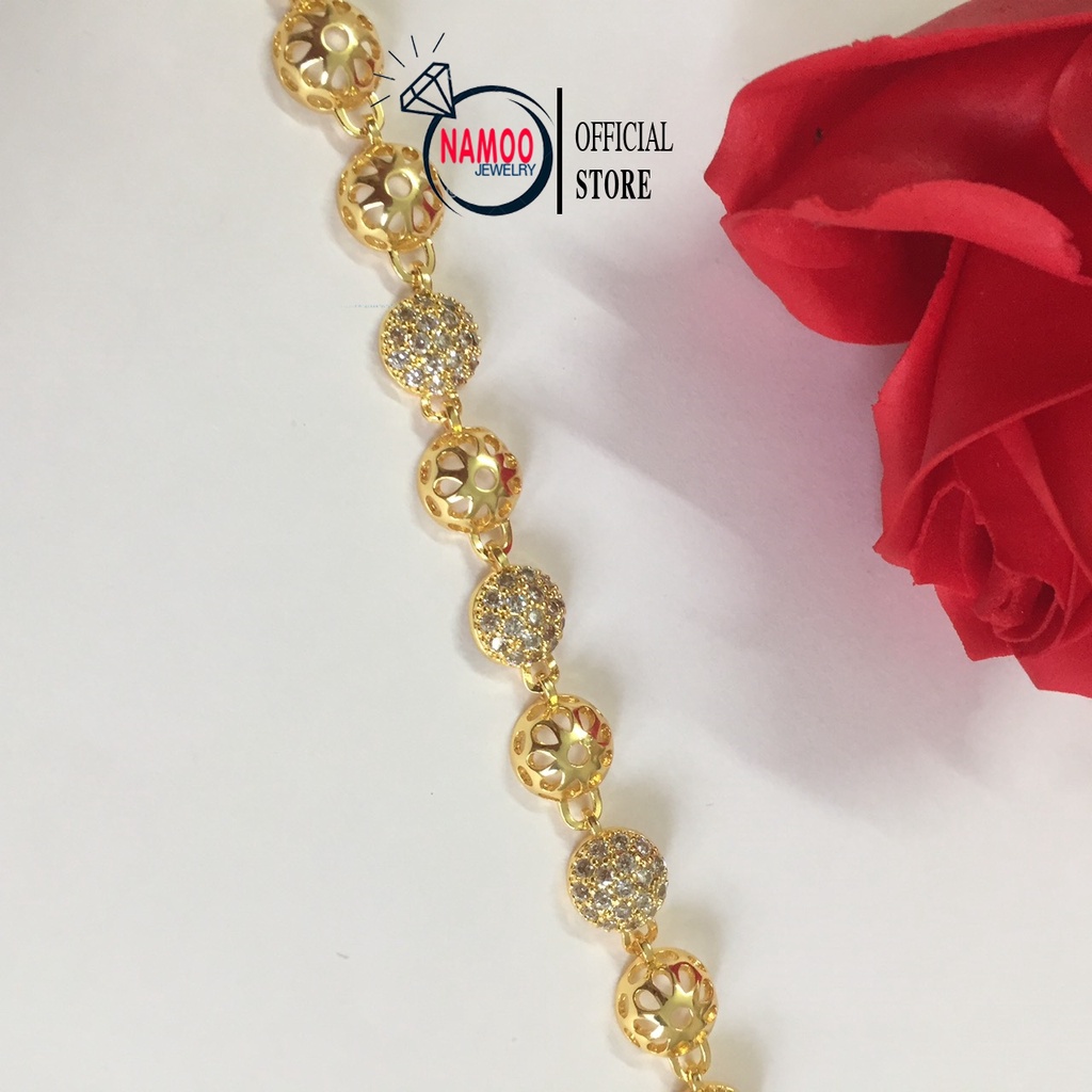 Vòng Tay Bạc Nữ, Lắc Tay Vàng Mạ 24k Bán Cầu Đính Đá Cao Cấp L133 NaMoo Jewelry
