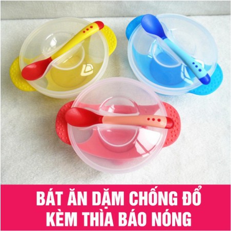 Bát Ăn Dặm Chống Đổ Kèm Thìa Báo Nóng