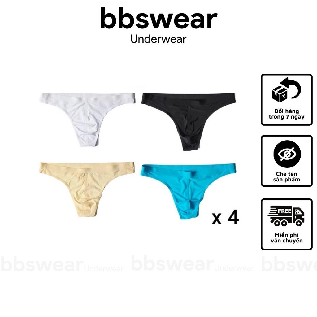 Bộ 4 quần lọt khe lụa lạnh BBS WEAR sịp lọt khe nam sexy combo ( Đen, trắng, xanh, da )