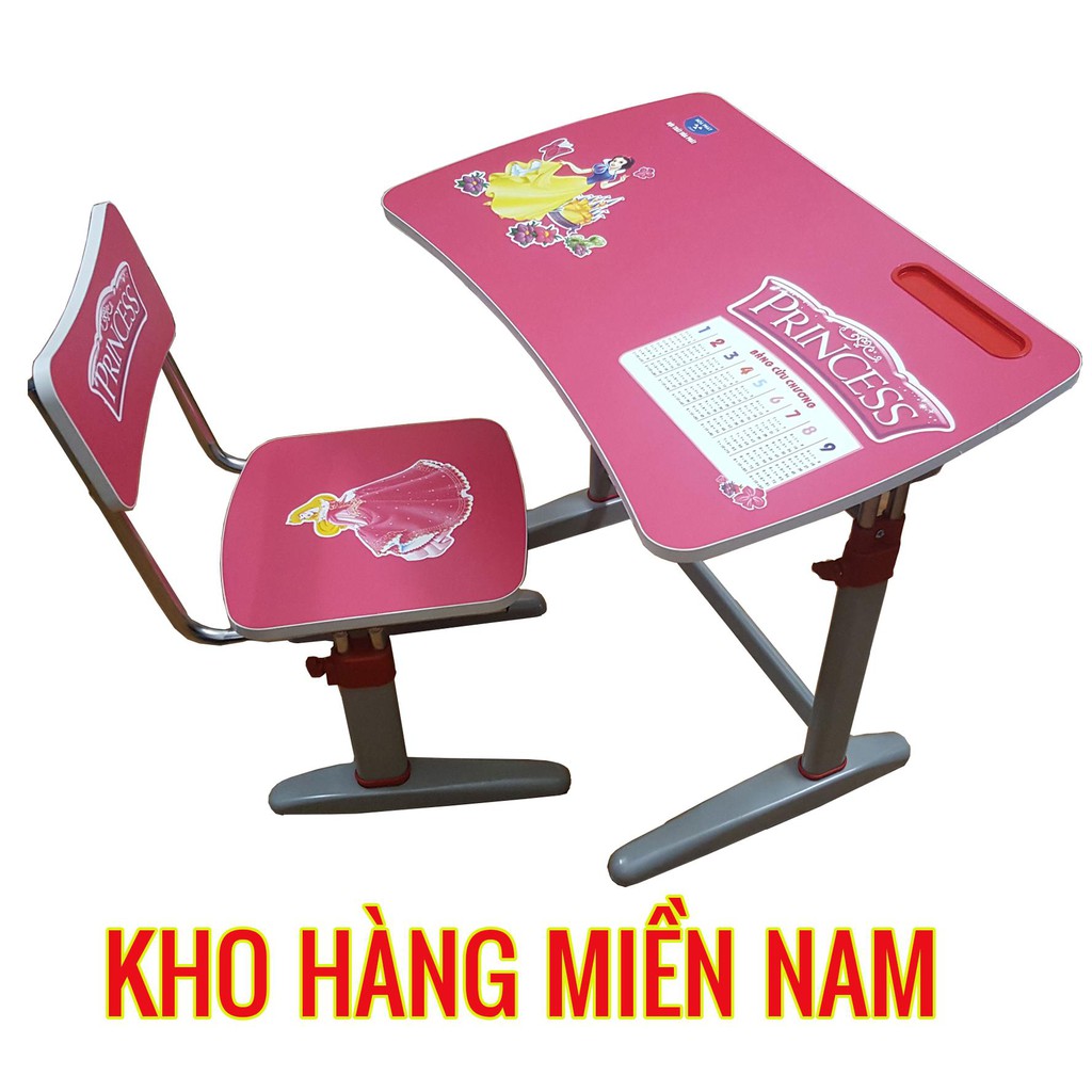 Bàn ghế học sinh cho bé gái mặt bàn nghiên 3 cấp giá rẻ hãng Hòa Phát BHS 20-03 màu hồng