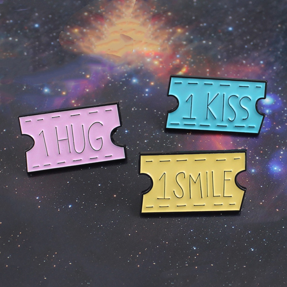 YOML✔Women SMILE HUG KISS Letter Movie Ticket Enamel Brooch Pin Collar Badge Jewelry