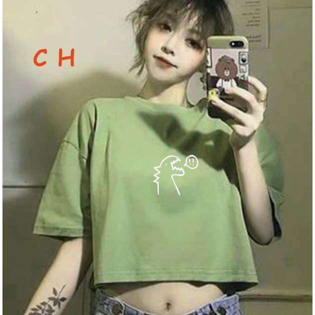 Áo Thun Crotop Form Rộng Unisex Tay Ngắn In Hình Khủng Long Giận Dữ Ulzzang Style Hàn Quốc TTT0205