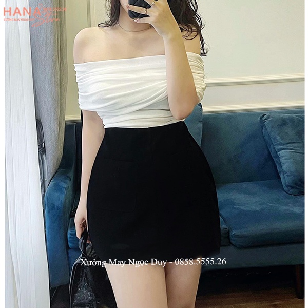 Chân váy chữ A lưng cao khóa sau có quần trong màu Đen Nâu - Chân váy ngắn dáng A công sở cạp liền tiệc biển học điệu