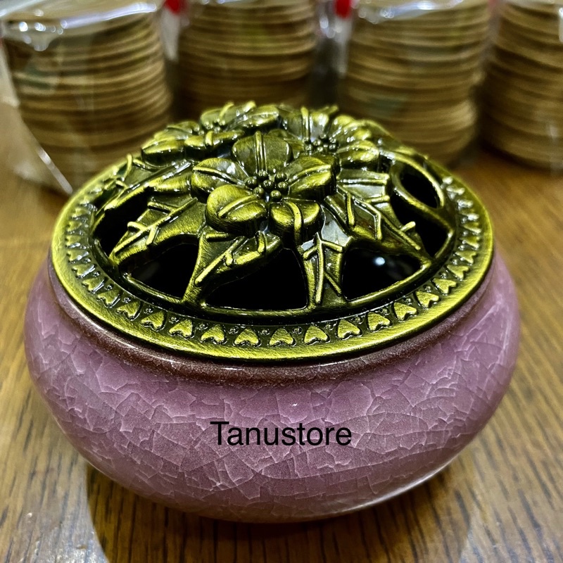 LƯ XÔNG TRẦM HƯƠNG BẰNG SỨ VÀ NẮP ĐỒNG CAO CẤP- TẶNG KÈM VẢI CHỐNG CHÁY- TANU STORE