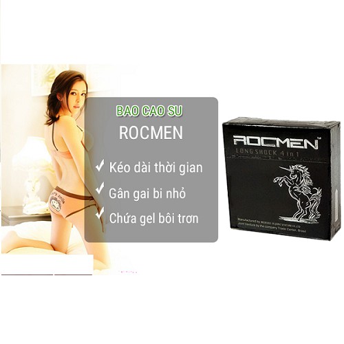 [SỐC][HÀNG CHÍNH HÃNG] Bao cao su Rocmen ngựa đen 4 trong 1 - Gân gai, ôm sát kéo dài thời gian, Hộp 3 bao