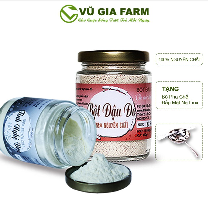 Combo Bột Đậu Đỏ + Tinh Nghệ Đen - Nguyên Chất Vũ Gia (100g/hũ) + Tặng Bộ Đắp Mặt