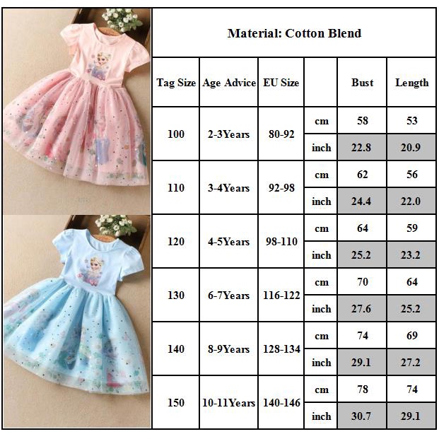 In Hình Công Chúa Elsa Dành Cho Bé Gái Đầm ngắn tay in họa tiết hoạt hình công chúa băng giá Elsa đáng yêu cho bé gái